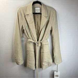 Bagatelle Jacket Womens Medium Cream Jacket Lined Belted Professional Office NEW